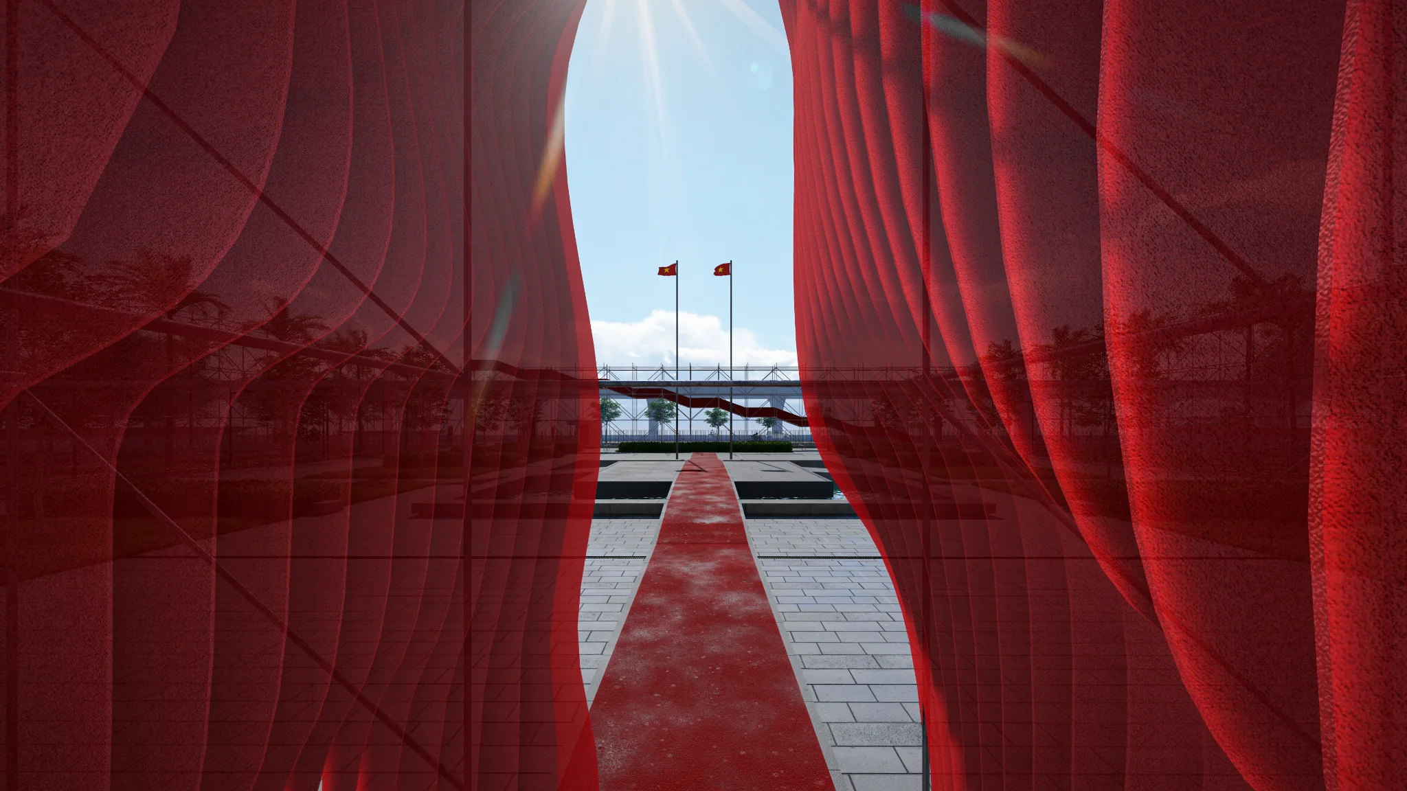 Triển lãm Bảo tàng Hà Nội — passage through red sculpture