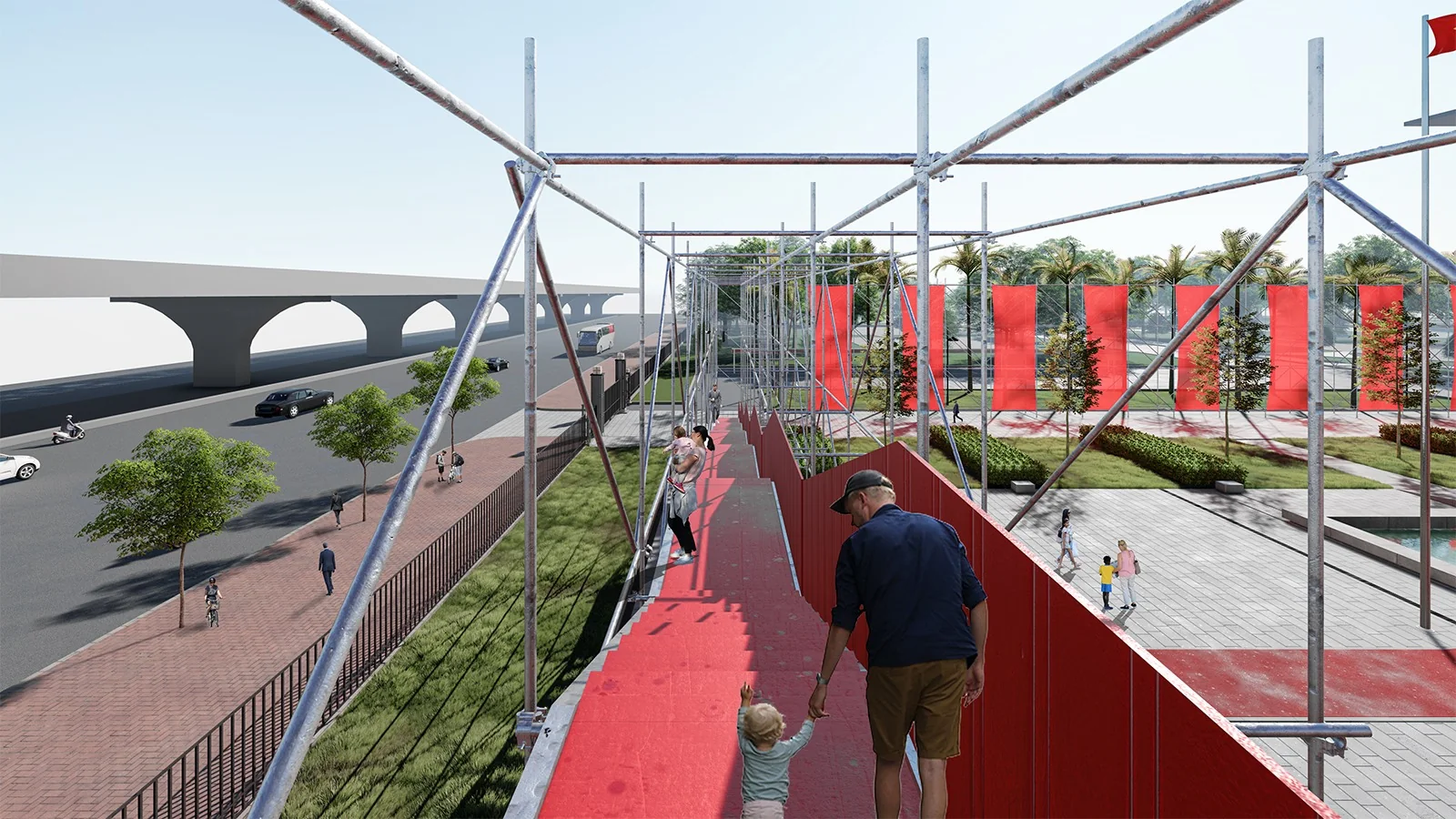 Triển lãm Bảo tàng Hà Nội — elevated red walkway