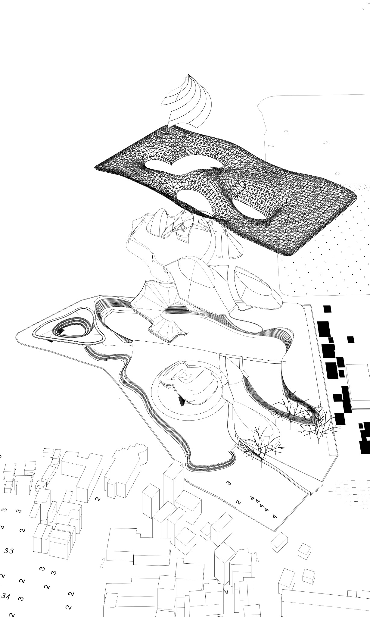Hanoi Theater — exploded axonometric drawing