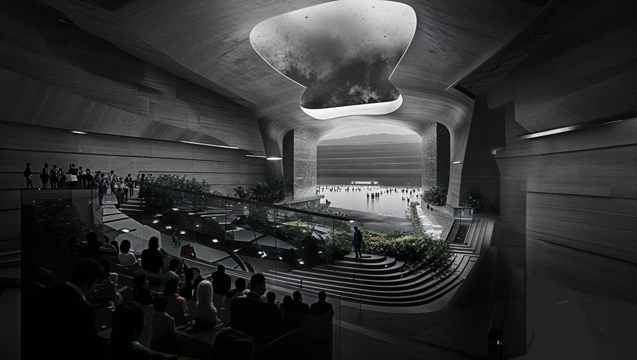 Hanoi Theater — interior render at night